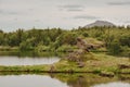 Volcanic rock formations in Lake Myvatn in Northern Iceland Royalty Free Stock Photo