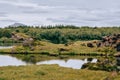 Volcanic rock formations in Lake Myvatn in Northern Iceland Royalty Free Stock Photo