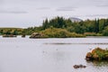 Volcanic rock formations in Lake Myvatn in Northern Iceland Royalty Free Stock Photo