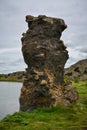 Volcanic rock formations in Lake Myvatn in Northern Iceland Royalty Free Stock Photo