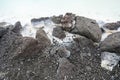 Volcanic rock and silicia infused water at the Blue Lagoon in Iceland - close up background image of the rocks