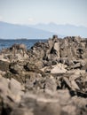 Volcanic rock strata at the ocean shore