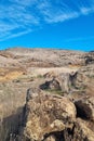 Volcanic rocks on the island of Madeira. Mountain slopes. Sunny island.