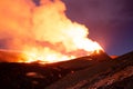 Volcanic valley eruption night landscape bright sky, Iceland