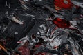 Volcano Abstract background. red lava and black basalt Thick paint texture. High Detail. Powerful impasto textures. palette knife