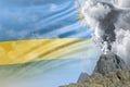 volcano blast eruption at day time with white smoke on Rwanda flag background, problems of eruption and volcanic ash concept - 3D Royalty Free Stock Photo