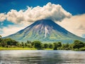 Ai Generated illustration Wildlife Concept of Volcano Concepcion on Ometepe Island in lake Nicaragua Royalty Free Stock Photo