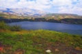 Volcano crater Birket Ram Rams pool and Mount Hermon Israel