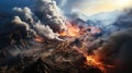 Volcano, The crater is erupting, smoke, Dangerous nature environment. Eruption of active volcano Royalty Free Stock Photo