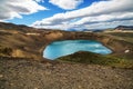 Volcano crater with a lake inside, Iceland landscape.