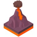 Volcano erupting icon, cartoon style