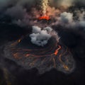 A Volcano Erupting with Plumes of Smoke and Ash Visible from an Aerial Perspective