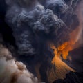 A Volcano Erupting with Plumes of Smoke and Ash Visible from an Aerial Perspective