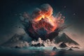 volcano erupting underwater, with lava flowing into the ocean illustration generative ai Royalty Free Stock Photo