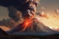 Volcano eruption. AI generated volcanic eruption with lava going down. Royalty Free Stock Photo