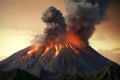 Volcano eruption. AI generated volcanic eruption with lava going down Royalty Free Stock Photo
