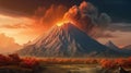 Volcano eruption landscape with magma. Generative AI Royalty Free Stock Photo