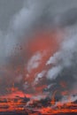 Volcano eruption,lava lake,landscape