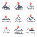 Volcano eruption logo set, vector icons illustration on white background Royalty Free Stock Photo