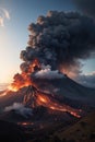 volcano eruption with massive high bursts of lava and hot clouds soaring high into the sky, pyroclastic flow Royalty Free Stock Photo