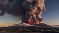 Volcano eruption with massive high bursts of lava and hot clouds soaring high into the sky, pyroclastic flow in Asia