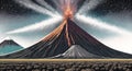 Volcano eruption natural disater landscapes digital illustation. Ai generated for canvas wall art