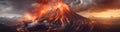 Volcano eruption panoramic view . Created by generative AI