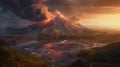 Volcano eruption scenery background . Created by generative AI