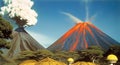 Volcano eruption smoke landscapes digital painting illustation. Ai generated for canvas wall art