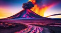 Volcano eruption smoke landscapes digital painting illustation. Ai generated for canvas wall art