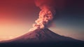 Volcano eruption at sunset. 3D illustration. Vintage style. Generative AI Royalty Free Stock Photo