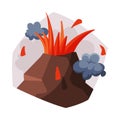 Volcano Eruption, Volcanic Activity with Smoke, Ecological Problem, Air Pollution Vector Illustration