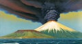 Volcano erupts natural disater landscapes digital painting illustation. Ai generated for instagram