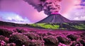 Volcano erupts smoke landscapes digital painting illustation. Ai generated for instagram