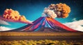 Volcano erupts smoke landscapes digital painting illustation. Ai generated for instagram