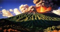 Volcano erupts smoke landscapes digital painting illustation. Ai generated for instagram