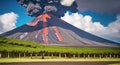 Volcano erupts smoke landscapes digital painting illustation. Ai generated for instagram