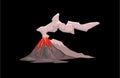 Volcano mountain exploding. Flat vector illustration. Isolated on black background.