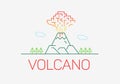 Volcano exploding thin line icon flat design logo elements.