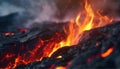 a volcano fire erupting volcanic eruption hot smoke lava magma flames erupt flame flow surface molten Hawaii burn scorch liquid Royalty Free Stock Photo