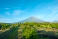 Volcano Gunung Agung with clear blue sky from Amed in Bali, Indonesia