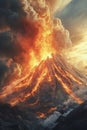 A volcano with a huge fire spewing out of it Royalty Free Stock Photo