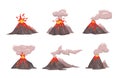 Volcano Icon Set. Flat vector illustration. Isolated on white background.