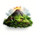 Semi-realistic Volcano Scene With Jungle Trees On White Background