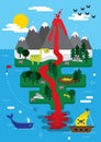 volcano island. Vector illustration decorative design