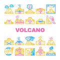 Volcano Lava Eruption Collection Icons Set Vector Royalty Free Stock Photo