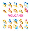 Volcano Lava Eruption Collection Icons Set Vector Royalty Free Stock Photo