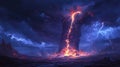 a volcano with a lightning bolt coming out of it Royalty Free Stock Photo