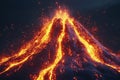 A volcano with luminous lava flow and concurrent nanobot experimentation