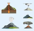 Volcano magma nature blowing up with smoke volcanic eruption lava mountain vector illustration